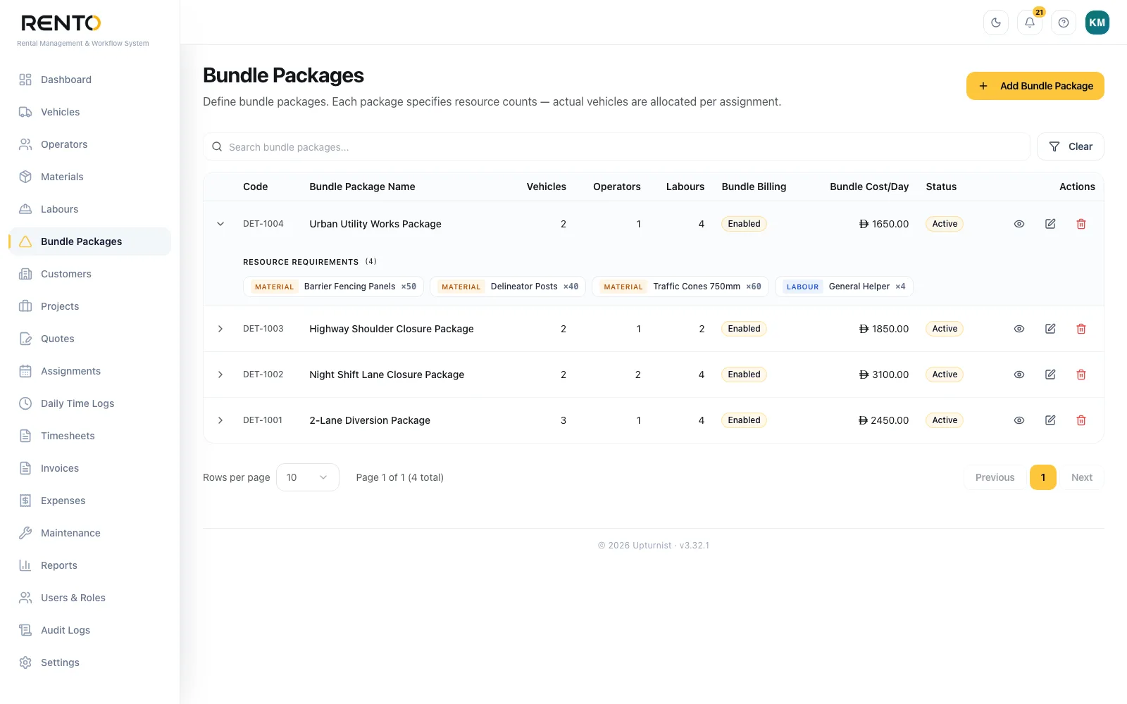 RentO — Bundle packages