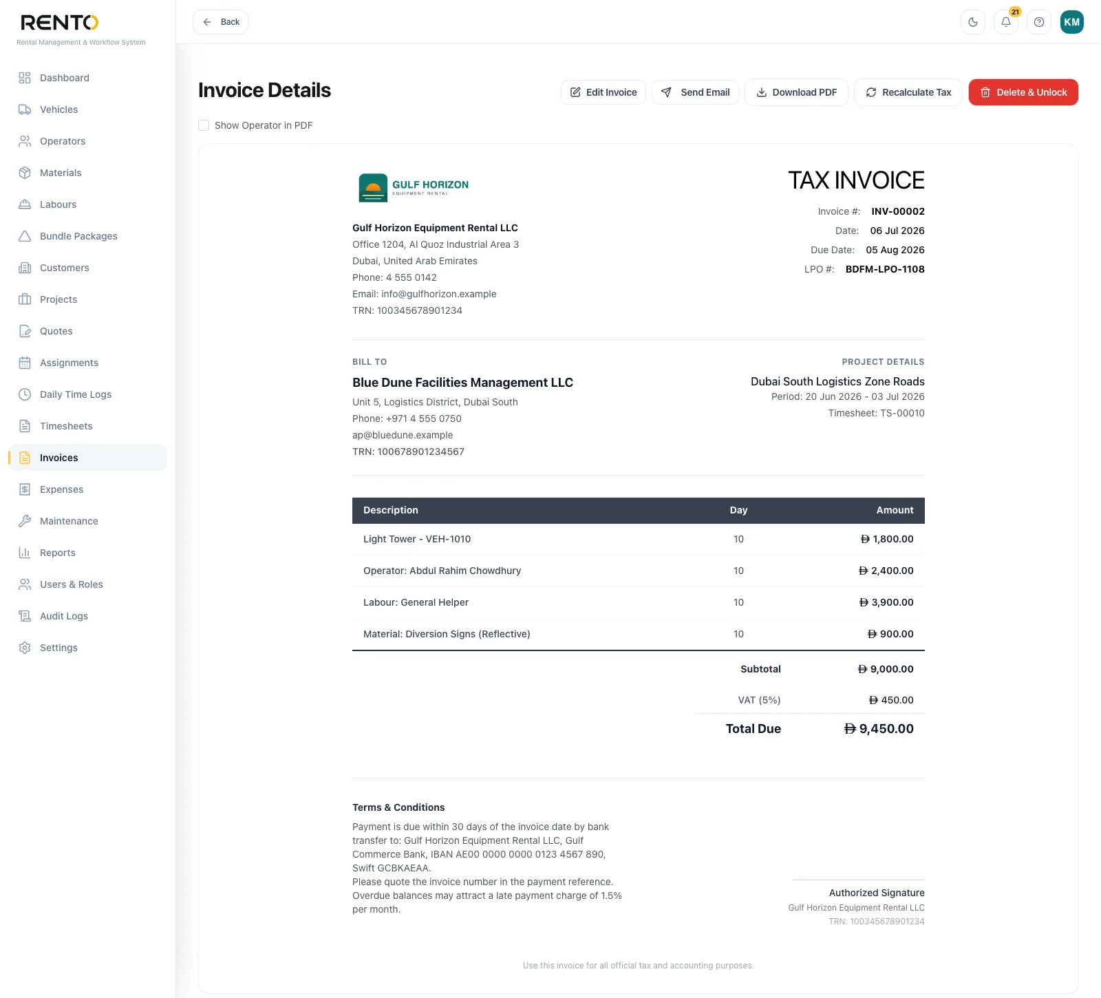 RentO — Invoices