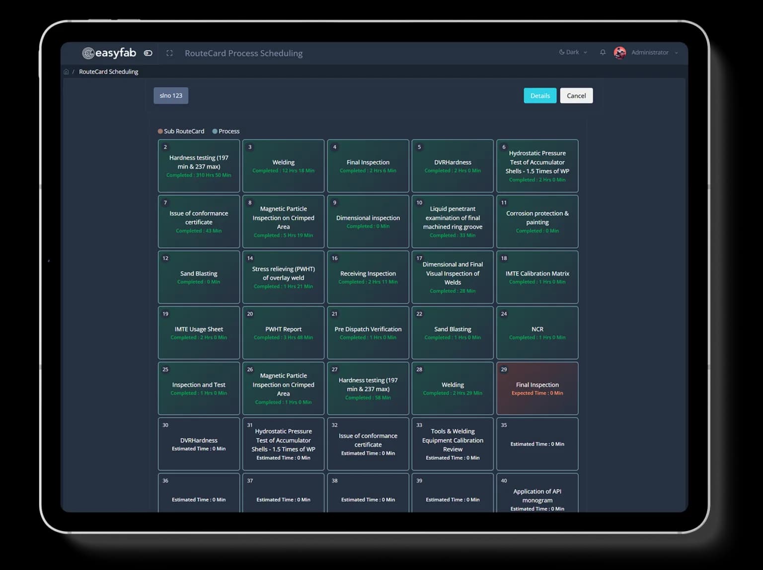 EasyFAB ERP — Route card progress