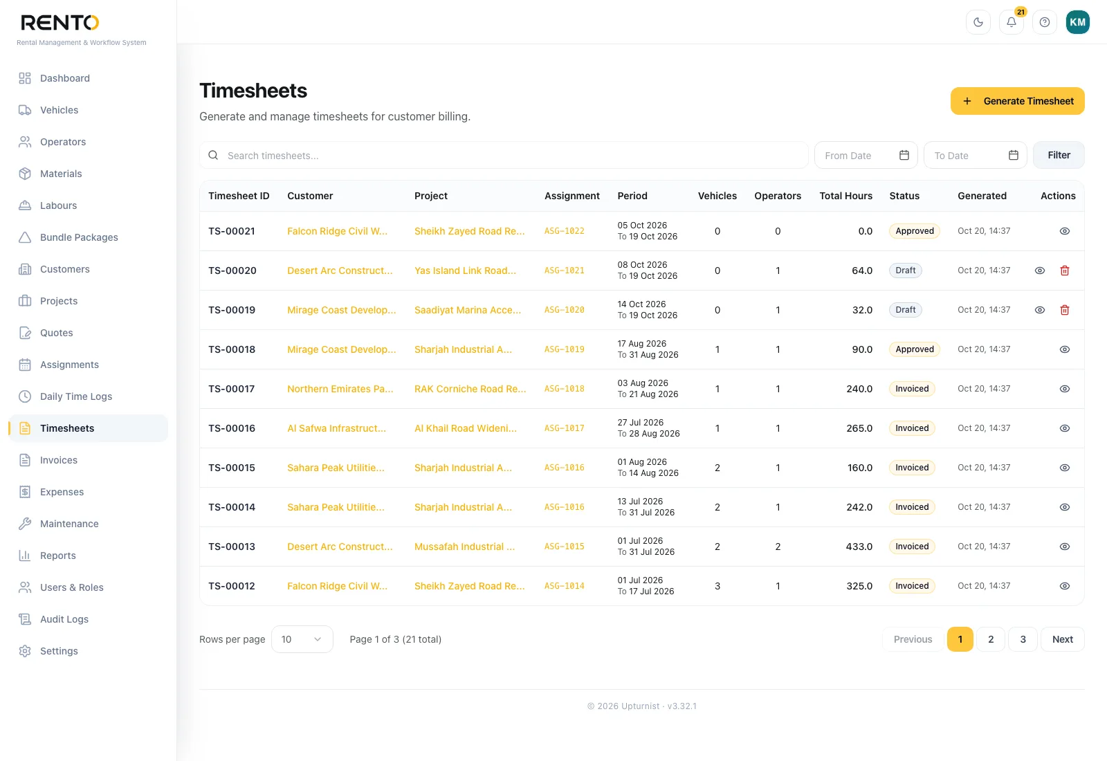 RentO — Timesheets